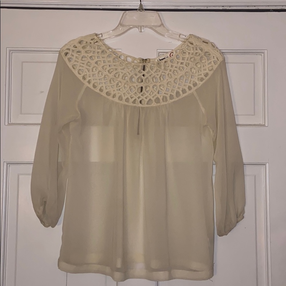 Cream 3/4 sleeve Sheer Blouse